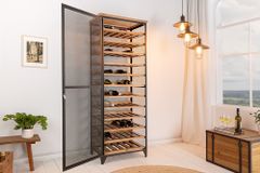 Design Weinschrank BODEGA 185cm natur schwarz Tannenholz Metall Flaschenregal