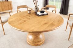 Massiver Esstisch MAESTRO 130cm creme Mangoholz rund mit Säulenfuß