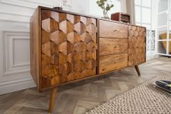 Massivholz Sideboard MYSTIC LIVING 145cm braun Sheesham stone finish Kommode Schubladen