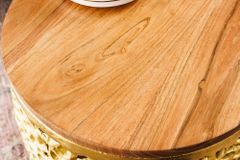 2er Set Filigraner Design Couchtisch ABSTRACT LEAF gold Akazienholz Handarbeit Metall rund