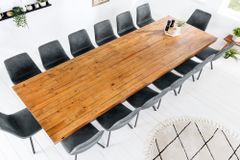 Massivholz Esstisch THOR 300cm vintage braun Pinie recycelt Industrial Design Eisen X-Gestell