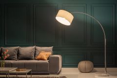 Ausziehbare Bogenlampe LOUNGE DEAL 170-200cm weiß Leinenschirm Stehlampe