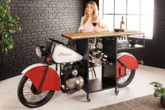 Design Bartisch EASY RIDER 230cm weiß rot schwarz Mangoholz Motorrad Upcycling
