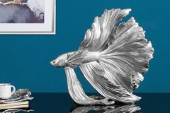 Design Deko Figur Kampffisch CROWNTAIL 35cm silber Betta Fisch Skulptur