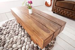 Massivholz Design Couchtisch BOLT 100cm braun Sheesham stone finish