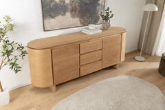 Modernes Sideboard OAK GRAIN 160cm natur Eichenholz vier Fächer mit drei Schubladen