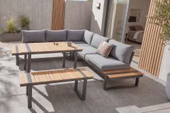 Wetterfestes Gartenmöbel Set TAMPA LOUNGE 250cm grau Aluminium inkl. Sitzbank Tisch Kissen