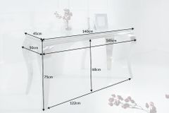 Eleganter Konsolentisch MODERN BAROCK 145cm weiß Edelstahlbeine Opalglas