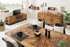 Massiver Esstisch INFINITY HOME 160cm natur schwarz Mangoholz Industrial Design X-Gestell