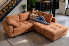 Modernes Ecksofa KENT 220cm rostbraun Chenille inkl. Hocker Federkern Wohnlandschaft