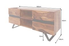 Massives TV-Lowboard AMAZONAS 160cm braun Sheeshamholz mit Baumkante