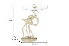 Runder Beistelltisch WILDLIFE CRANE 55cm gold Glas Kranich-Skulptur handmade