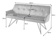 Design Sitzbank EUPHORIA 160cm dunkelgrau Samt Retrostil Ziersteppung Hairpin Legs Metallbeine Armlehnen