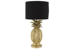 Handgefertigte Tischlampe PINEAPPLE 50cm gold schwarz Ananas-Design mit Stoffschirm
