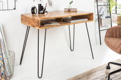 Massiver Schreibtisch SCORPION 100cm natur Mangoholz Hairpin Legs