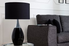 Moderne Tischlampe CARLA 60cm schwarz silber mit Leinenschirm