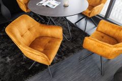 Design Stuhl LOFT senfgelb Samt drehbar Metallgestell schwarz mit Armlehne