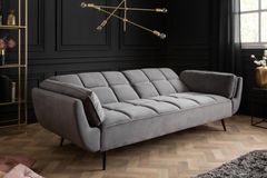 Retro Schlafsofa BOUTIQUE 215cm grau Samt 3-Sitzer mit schwarzen Füßen
