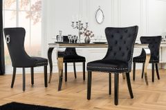 Chesterfield Stuhl CASTLE schwarz Samt Massivholz Ziernieten mit Komfortgriff