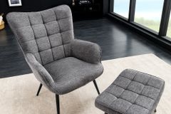 Moderner Sessel SCANDINAVIA grau Strukturstoff schwarze Metallbeine mit Armlehnen