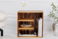Massivholz Beistelltisch CUBUS 45cm braun Sheesham stone finish Regal Nachttisch