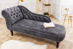 Design Récamière CHESTERFIELD 170cm grau strukturiertes Samt Knopfheftung Nietenbesatz