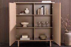 Design Highboard SAVOY 130cm grau beige greige Travertin Keramik Stauraum 3D-Front