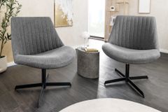 Drehbarer Sessel LOUNGER grau Strukturstoff Metallgestell schwarz
