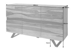 Massivholz Sideboard AMAZONAS 150cm braun Sheesham Baumkante schwarzes Metallgestell
