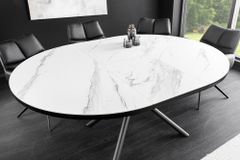 Ausziehbarer Esstisch MIKADO 120-160cm weiß Keramik oval schwarz Sterngestell