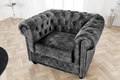 Barocker Sessel CHESTERFIELD grau Samt Federkern mit Knopfheftung
