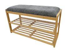 Stilvolle Schuhbank ZEN-BO 80cm natur grau Bambus Regal Sitzbank mit Stauraum