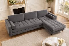 Elegantes Ecksofa COZY VELVET 260cm grau Samt Federkern 3-Sitzer