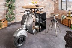 Vintage Bartisch UPCYCLING SCOOTER 120cm silber Mangoholz rund handmade