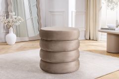 Runder Polsterhocker VOGUE 40cm champagner greige Samt mit Stauraum