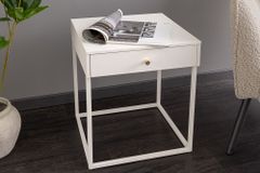 Industrial Beistelltisch SLIM LINE 50cm weiß Metall mit Schublade Nachttisch