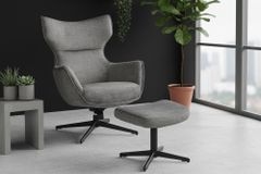 Drehbarer Sessel VOGUE grau Samt schwarze Metallbeine mit Armlehne