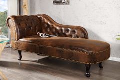 Chesterfield Récamière 170cm antik braun mit Knopfheftung und Nietenbesatz