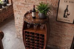 Massives Weinregal BODEGA 97cm coffee braun Pinie Fass-Bartisch für 24 Flaschen