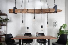 Industrial Hängelampe BARRACUDA 152cm recyceltes Massivholz mit 5 Leuchten