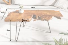 Massiver Couchtisch WILD 100cm Teak Massivholz Baumscheibe Hairpin Legs