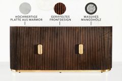 Design Sideboard GATSBY 170cm braun gold Mangoholz weiße Marmorplatte