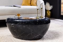 Handgefertigter Couchtisch STONE 75cm schwarz Marmor-Design Metall