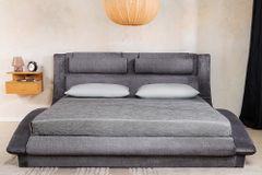 Boxbett SWING 160x200cm grau Vogue Seiden Samtstoff inkl. Stauraum und Bettkasten
