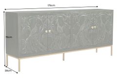 Massives Sideboard PEACOCK 175cm grün Mangoholz antik 3D Schnitzerei Pfau-Design