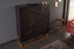 Massives Highboard SCORPION 120cm schwarz Mangoholz aufwendige 3D Schnitzereien