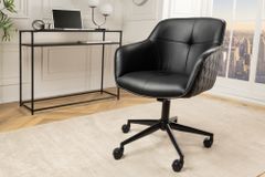 Höhenverstellbarer Bürostuhl EUPHORIA schwarz Kunstleder drehbar Ziersteppung gepolstert