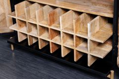 Massiver XXL Barschrank MANDALA 140cm Mangoholz schwarz gold Metallgestell Schnitzerei