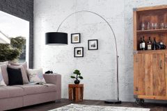 Ausziehbare Bogenlampe LOUNGE DEAL 170-200cm schwarz Leinenschirm Stehlampe
