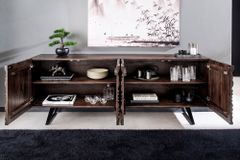 Massives Sideboard FLUID 175cm braun Mangoholz 3D-Design Kufengestell